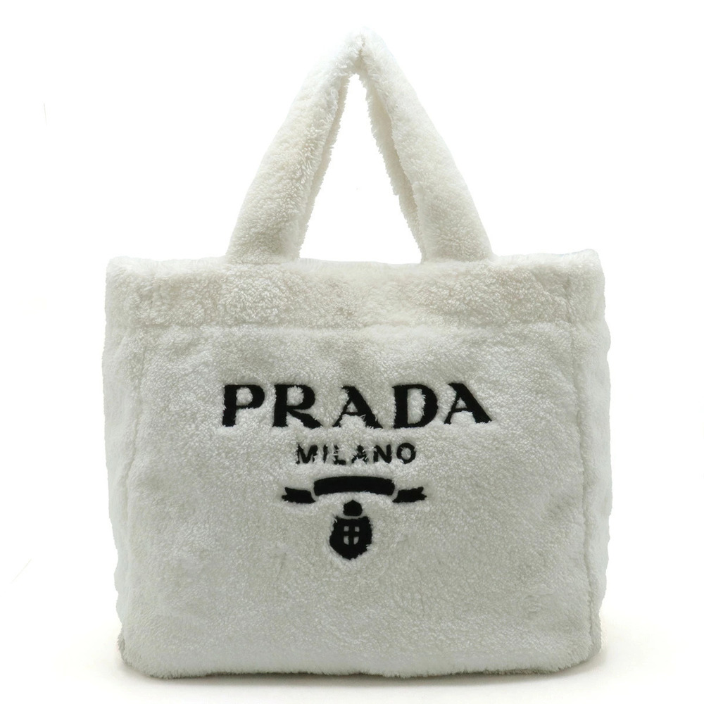 Prada Terry Tote Bag Shoulder BIANCO White NERO Black